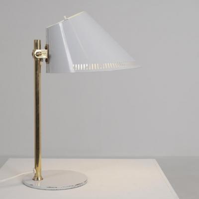 Paavo Tynell Paavo Tynell Adjustable Table Lamp Model 9227 in White and Brass Idman 1950s
