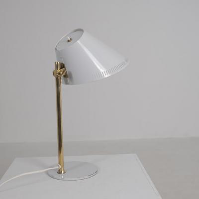 Paavo Tynell Paavo Tynell Adjustable Table Lamp Model 9227 in White and Brass Idman 1950s