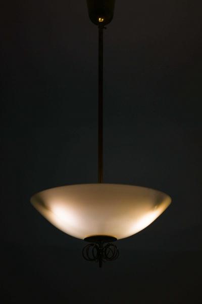 Paavo Tynell Paavo Tynell Brass Glass Ceiling Lamp by Taito Oy 1950s