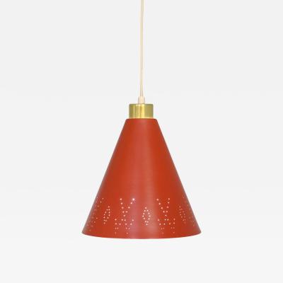 Paavo Tynell Paavo Tynell Brass Perforated Red Metal Ceiling Lamp Model K2 58 Idman 1950s
