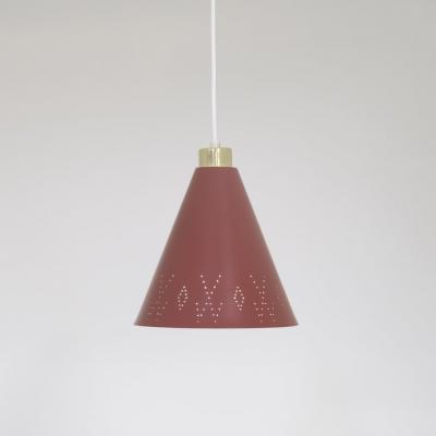 Paavo Tynell Paavo Tynell Brass Perforated Red Metal Ceiling Light Model K2 58 Idman 1950s