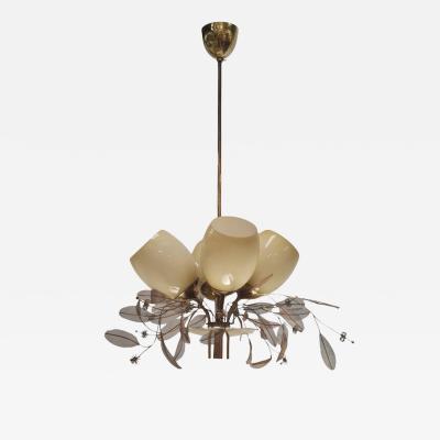 Paavo Tynell Paavo Tynell Bridal Bouquet Chandelier Model 9029 4 Brass Glass Taito 1950s