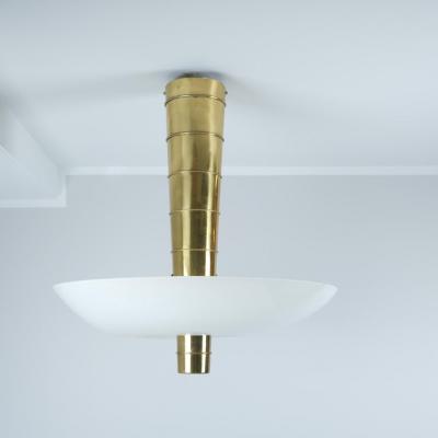 Paavo Tynell Paavo Tynell Ceiling Lamp Cannon Shell 9053 in Brass and Glass Idman 1950s