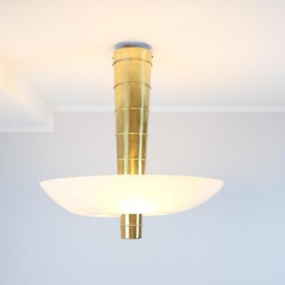 Paavo Tynell Paavo Tynell Ceiling Lamp Cannon Shell 9053 in Brass and Glass Idman 1950s