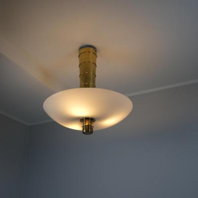 Paavo Tynell Paavo Tynell Ceiling Lamp Cannon Shell 9053 in Brass and Glass Idman 1950s