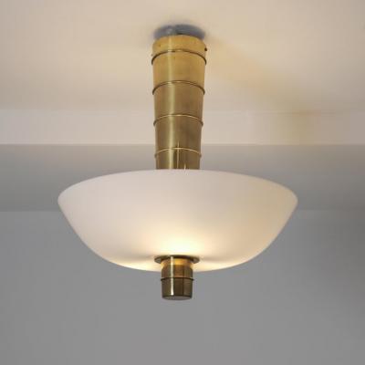 Paavo Tynell Paavo Tynell Ceiling Lamp Cannon Shell 9053 in Brass and Glass Idman 1950s