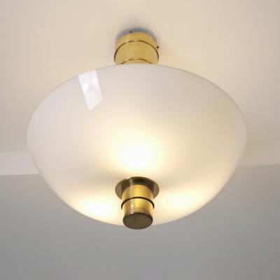 Paavo Tynell Paavo Tynell Ceiling Lamp Cannon Shell 9053 in Brass and Glass Idman 1950s