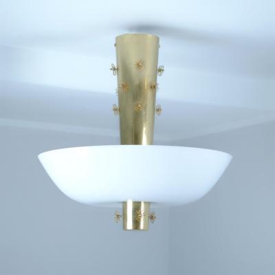 Paavo Tynell Paavo Tynell Ceiling Lamp Cannon Shell Model 9040 Brass Opaline Idman 1950s