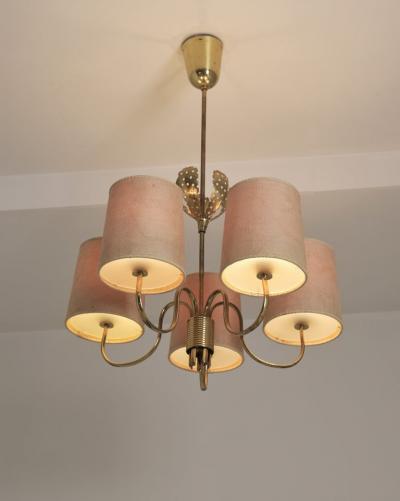 Paavo Tynell Paavo Tynell Chandelier Model 9030 in Brass Original Shades Taito 1940s