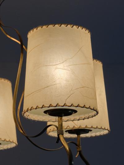 Paavo Tynell Paavo Tynell Chandelier in Brass and Parchment Model 9001 Taito Finland 1940s