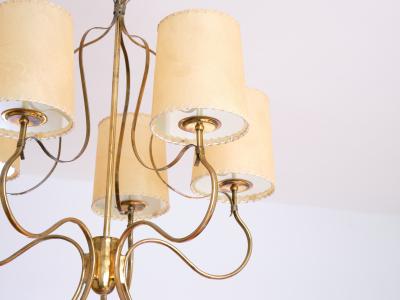 Paavo Tynell Paavo Tynell Chandelier in Brass and Parchment Model 9001 Taito Finland 1940s