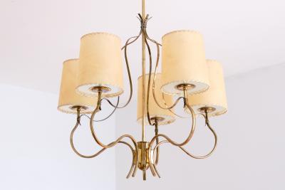 Paavo Tynell Paavo Tynell Chandelier in Brass and Parchment Model 9001 Taito Finland 1940s