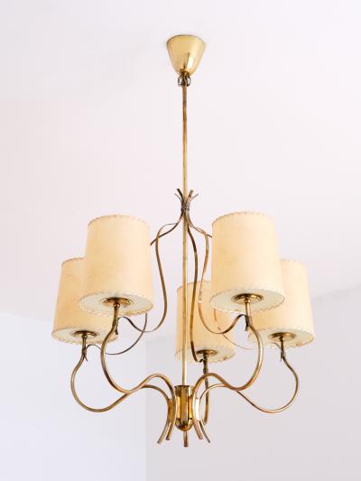 Paavo Tynell Paavo Tynell Chandelier in Brass and Parchment Model 9001 Taito Finland 1940s