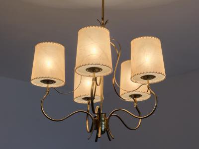 Paavo Tynell Paavo Tynell Chandelier in Brass and Parchment Model 9001 Taito Finland 1940s