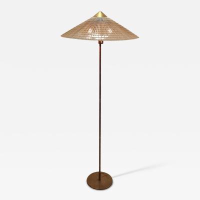 Paavo Tynell Paavo Tynell Chinese Hat Floor Lamp 9602 in Brass and Rattan Taito 1940s
