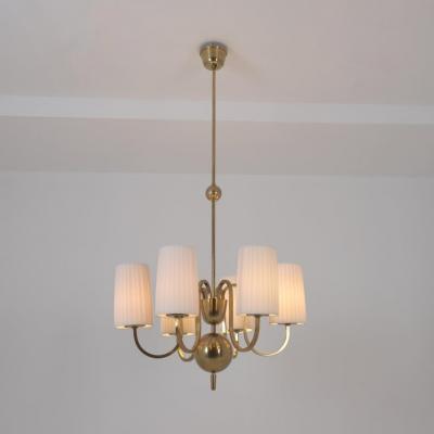 Paavo Tynell Paavo Tynell Commissioned Chandelier in Brass Fabric Taito 1940s