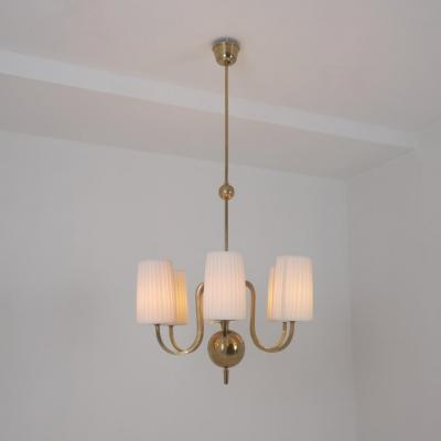 Paavo Tynell Paavo Tynell Commissioned Chandelier in Brass Fabric Taito 1940s