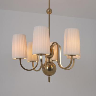 Paavo Tynell Paavo Tynell Commissioned Chandelier in Brass Fabric Taito 1940s