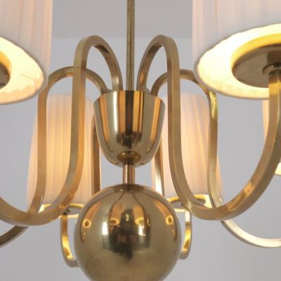 Paavo Tynell Paavo Tynell Commissioned Chandelier in Brass Fabric Taito 1940s