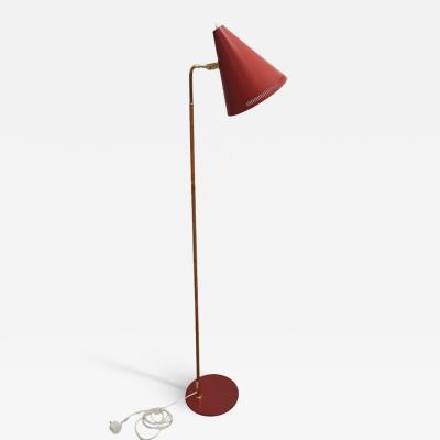 Paavo Tynell Paavo Tynell Floor Lamp Model K10 10 in Red Brass and Rattan Idman 1950s