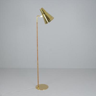 Paavo Tynell Paavo Tynell Floor Lamp Model K10 9 9628 in Full Brass Rattan Taito 1950s