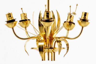 Paavo Tynell Paavo Tynell Floral Themed Brass Blown Glass Chandelier for Glash tte Limburg