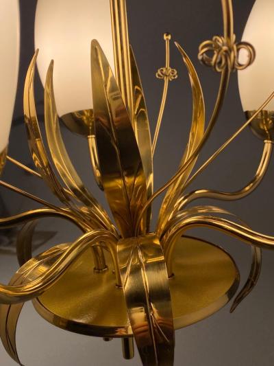 Paavo Tynell Paavo Tynell Floral Themed Brass Blown Glass Chandelier for Glash tte Limburg