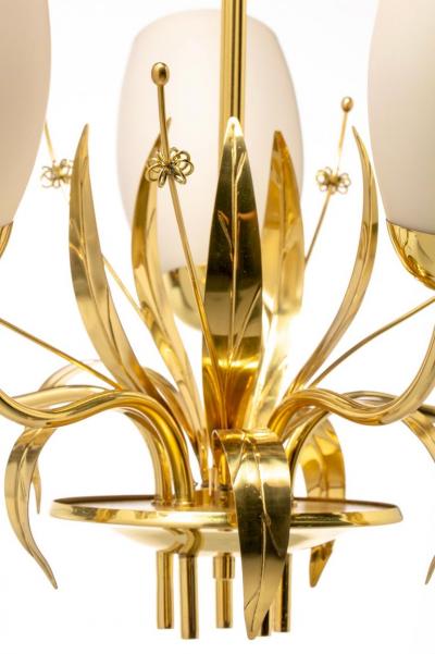 Paavo Tynell Paavo Tynell Floral Themed Brass Blown Glass Chandelier for Glash tte Limburg