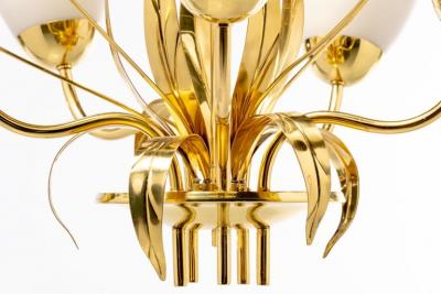 Paavo Tynell Paavo Tynell Floral Themed Brass Blown Glass Chandelier for Glash tte Limburg
