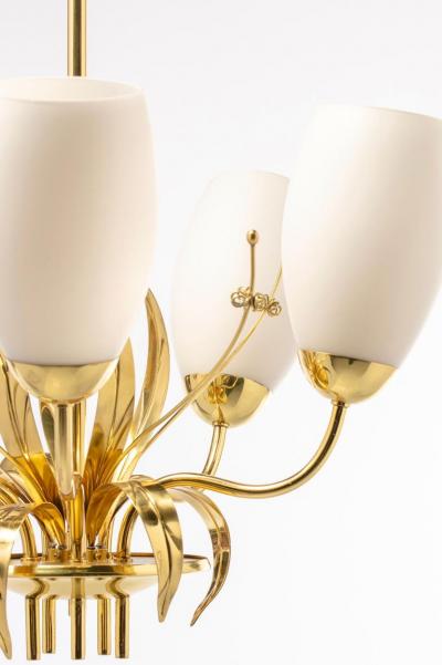 Paavo Tynell Paavo Tynell Floral Themed Brass Blown Glass Chandelier for Glash tte Limburg