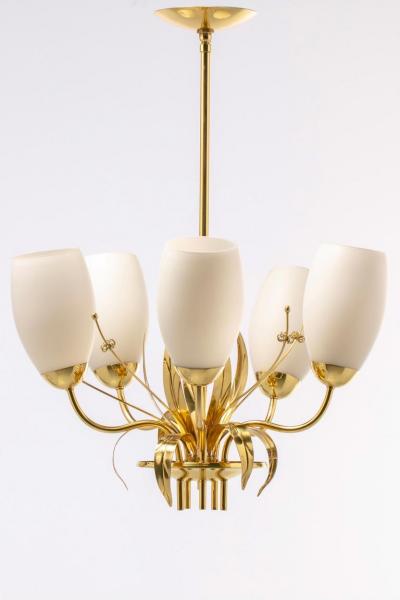 Paavo Tynell Paavo Tynell Floral Themed Brass Blown Glass Chandelier for Glash tte Limburg