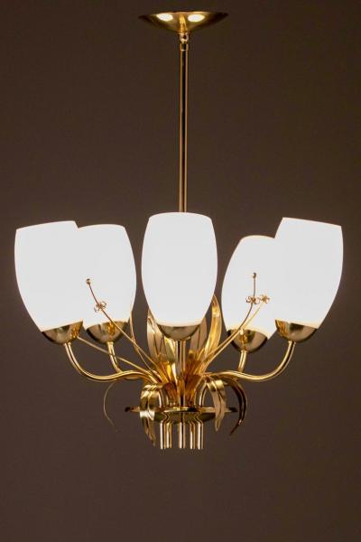Paavo Tynell Paavo Tynell Floral Themed Brass Blown Glass Chandelier for Glash tte Limburg
