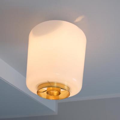Paavo Tynell Paavo Tynell Flush Mount Model A 2 10 in Brass Opaline Glass Idman 1950s