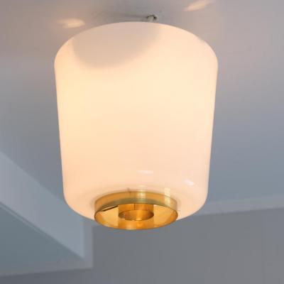 Paavo Tynell Paavo Tynell Flush Mount Model A 2 10 in Brass Opaline Glass Idman 1950s