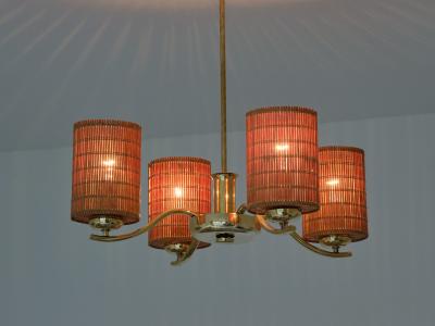 Paavo Tynell Paavo Tynell Four Arm Brass Chandelier Model 1444 Taito OY Finland 1930s