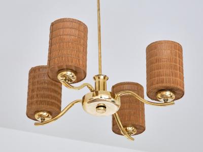 Paavo Tynell Paavo Tynell Four Arm Brass Chandelier Model 1444 Taito OY Finland 1930s
