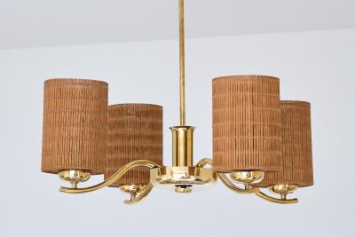 Paavo Tynell Paavo Tynell Four Arm Brass Chandelier Model 1444 Taito OY Finland 1930s