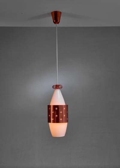 Paavo Tynell Paavo Tynell K2 12 Opaline Glass and Copper Pendant for Idman
