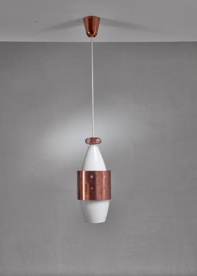 Paavo Tynell Paavo Tynell K2 12 Opaline Glass and Copper Pendant for Idman