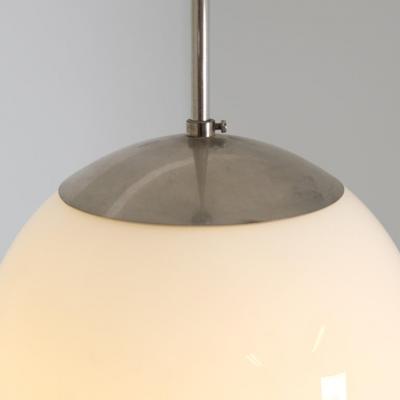 Paavo Tynell Paavo Tynell Minimalist Pendant 1602 Chromed Metal Opaline Glass Idman 1950s