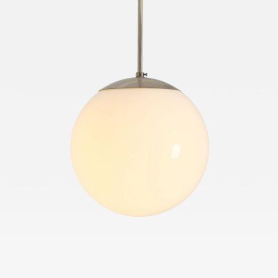 Paavo Tynell Paavo Tynell Minimalist Pendant 1602 Chromed Metal Opaline Glass Idman 1950s