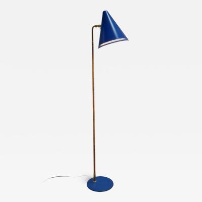 Paavo Tynell Paavo Tynell Nuns Hat Floor Lamp K10 10 Blue Brass Rattan Idman 1950s