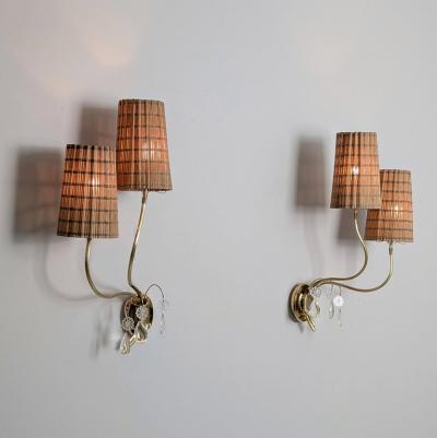 Paavo Tynell Paavo Tynell Organic Wall Lamps Model 9424 in Brass and Rattan Taito 1940s