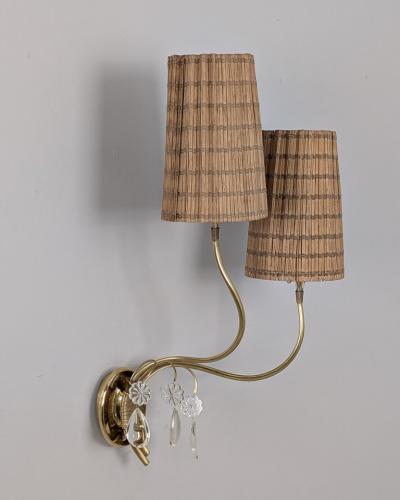 Paavo Tynell Paavo Tynell Organic Wall Lamps Model 9424 in Brass and Rattan Taito 1940s