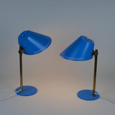 Paavo Tynell Paavo Tynell Pair of Table Lamps Model 9227 in Brass Blue Idman 1950s