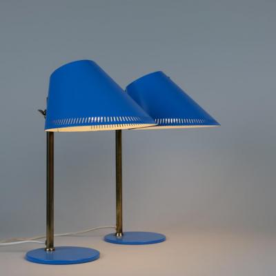 Paavo Tynell Paavo Tynell Pair of Table Lamps Model 9227 in Brass Blue Idman 1950s