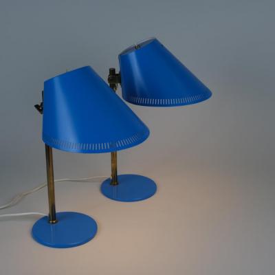 Paavo Tynell Paavo Tynell Pair of Table Lamps Model 9227 in Brass Blue Idman 1950s