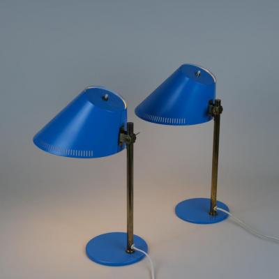 Paavo Tynell Paavo Tynell Pair of Table Lamps Model 9227 in Brass Blue Idman 1950s