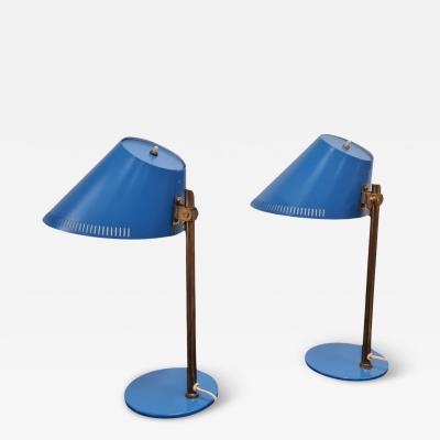 Paavo Tynell Paavo Tynell Pair of Table Lamps Model 9227 in Brass Blue Idman 1950s