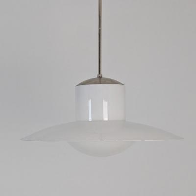 Paavo Tynell Paavo Tynell Pendant Chromed Metal Painted Shade Opaline Glass 1950s